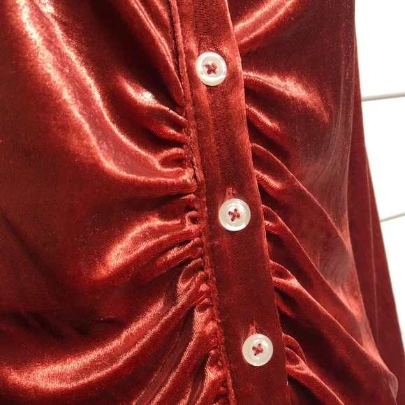 Free People Copper Rust Metallic Button Ruched Long Sleeve Dress - Picture 6 of 10